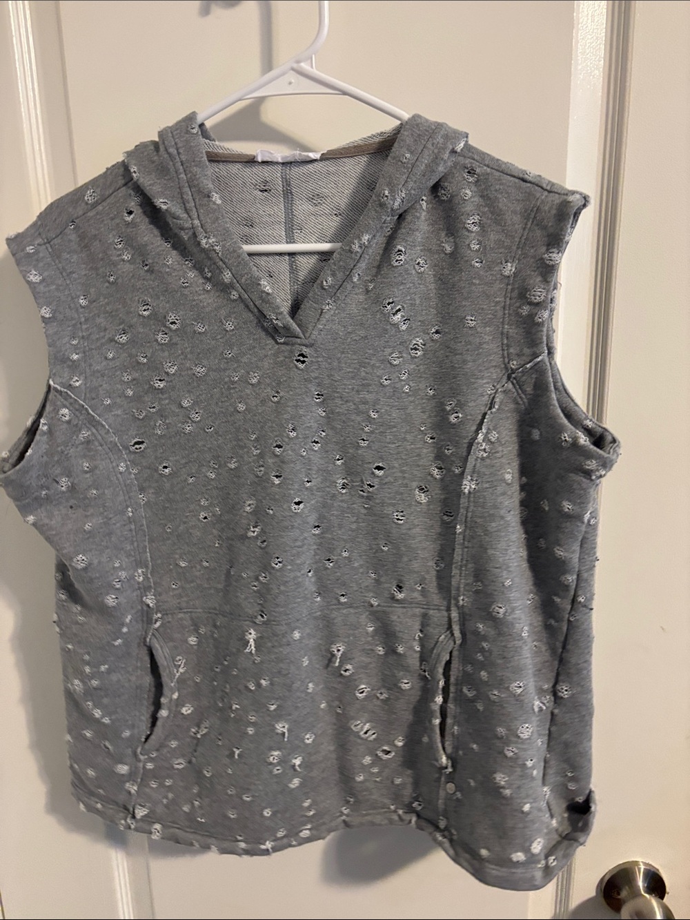 neon buddha Gray Distressed Sleeveless Hoodie Tank